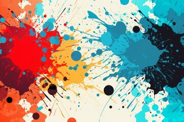Aufkleber - Vibrant paint splatters creating an energetic and dynamic abstract design on a white background