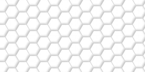 Fototapete - Abstract geometric vector minimal white lines Hexagonal structure futuristic white background and Embossed Hexagon , honeycomb white mosaic cell web ,light and shadow texture design.	