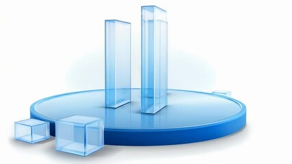 Poster - Abstract Blue Glass Cubes and Cylinders on a Round Platform Display