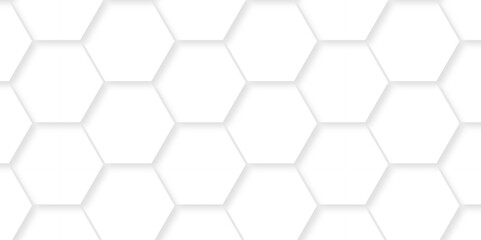 Fototapete - 	
Abstract geometric vector minimal white lines Hexagonal structure futuristic white background and Embossed Hexagon , honeycomb white mosaic cell web ,light and shadow texture design.