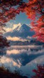 © Asit - Tranquil mount fuji rising above forest of red leaves