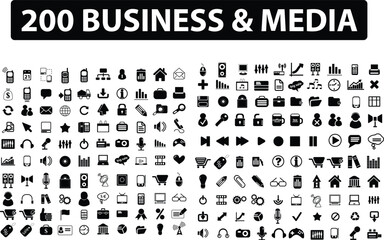 Poster - Essential 200 Business & Media UI/UX Vector Icons