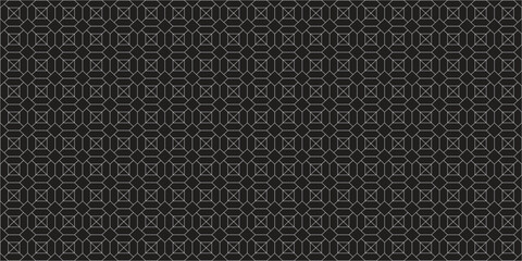 Poster - Luxury Black and Gold Abstract Seamless Background, Art Deco Fish Scale and Linear Ornament. Modern Art Deco Vector Pattern, Geometric Lattice with Curved Lines in Elegant Golden Style.