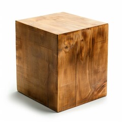Poster - Wooden cube isolated on white background, showcasing the beauty of natural wood grain