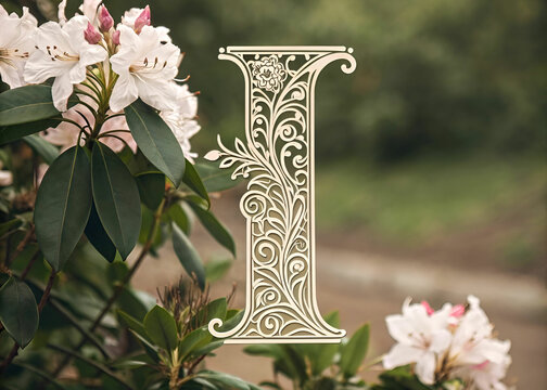 classic and elegant floral alphabet font letter i