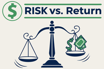 creative risk vs return graphic layout with balanced icon illustration