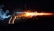 © Cristina - gun flashes with smoke and fire sparkles pistol shots clouds muzzle shotgun explosion blast motion weapon bullets trails isolated on black background realistic 3d illustration