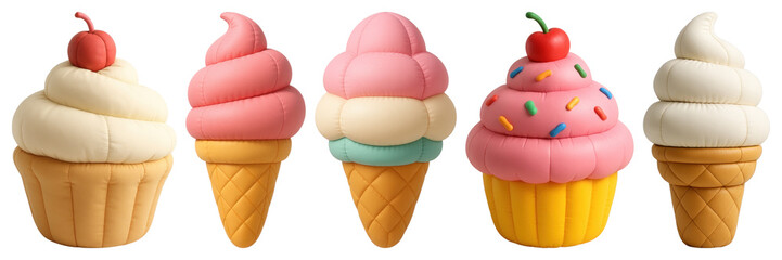 Poster - PNG Colorful whimsical ice cream cones, element set on transparent background