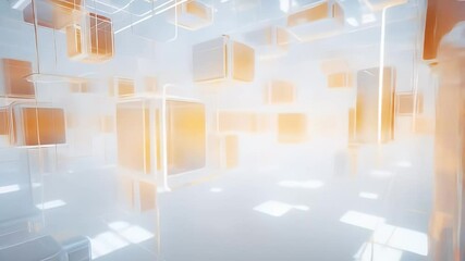 Poster - Abstract White Cubes Geometric Structure in Light Background Futuristic Design
