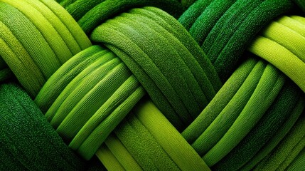 Poster - Detailed display of tightly interwoven green fabrics showcases a variety of textures and shades, highlighting craftsmanship and color variations in a close-up format.