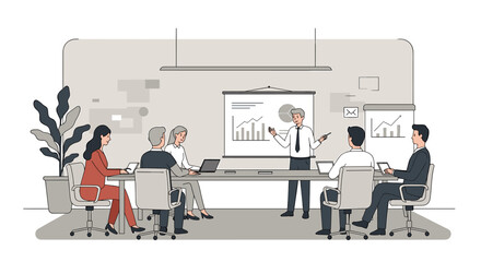Poster - Business presentation with graphs and charts, team collaboration and data analysis