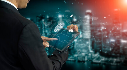 Poster - Biometric fingerprint identification and cybersecurity system ensuring secure access, identity verification, cloud data protection, and digital safety Vouch