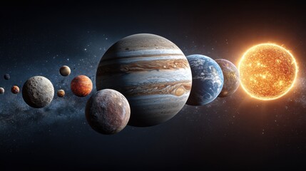 Wall Mural - celestial bodies rotate around the sun in perfect harmony, showcasing the beauty of the solar system