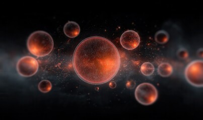 Poster - Glowing red and orange spheres float in the dark void