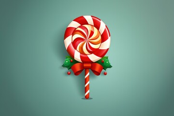 Poster - Red and white swirl candy cane decorated with holly and red bow creates a festive christmas atmosphere
