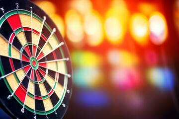 Poster - Dartboard with colorful blurred background symbolizing targeting, entertainment, and leisure activities