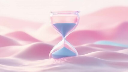 Aufkleber - Hourglass with White Sand Against a Pink and Blue Wavy Background Image
