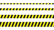 © ikonisto - Security yellow black stripes vector. Danger ribbon signs. Under construction line.