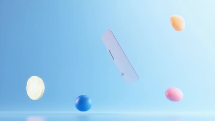 Poster - Abstract Composition Featuring Spheres Card and Disk on Light Blue Background