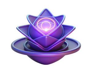 Poster - An abstract 3d purple geometric flower with glowing light, isolated on transparent background