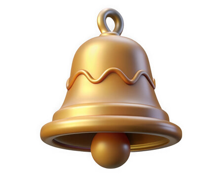 A golden 3d christmas bell decoration, isolated on transparent background
