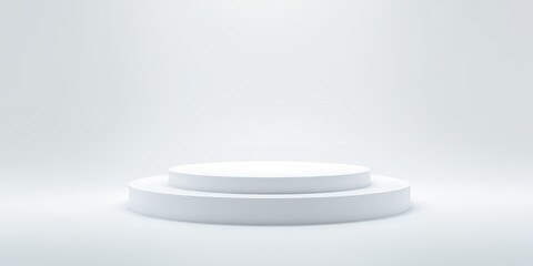 Poster - A minimalist white two tiered podium platform stage stand in a bright studio setting
