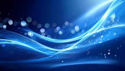 bright blue smooth wavy abstract background with glowing bokeh lights