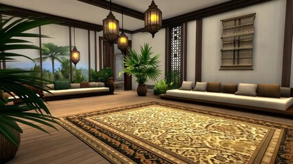 Poster - Discover a tranquil and stylish living area adorned with greenery and beautiful decor that enhances relaxation and comfort