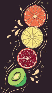 High-Contrast Abstract Fruit Mobile Wallpaper Vibrant Citrus and Kiwi Design