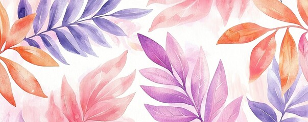 Poster - Abstract watercolor leaves in pastel hues of pink, orange, and purple