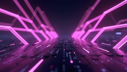 Poster - Abstract purple technology banner background. Futuristic digital design concept with glowing lines. Innovation, high tech, science, network connection, internet. Creative design, hi-tech, data