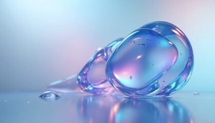 Aufkleber - Abstract 3D illustration with gradient glass shapes, blue dispersion. Iridescent design element for banner background. Minimalist modern art with liquid forms. Trendy wallpaper.