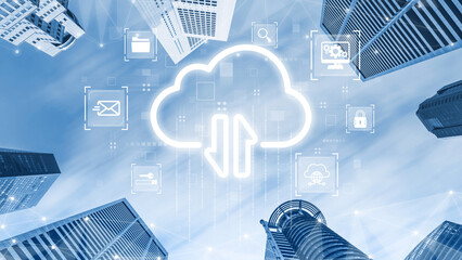 Poster - cloud computing enables digital growth with secure data storage, scalable infrastructure, and strate