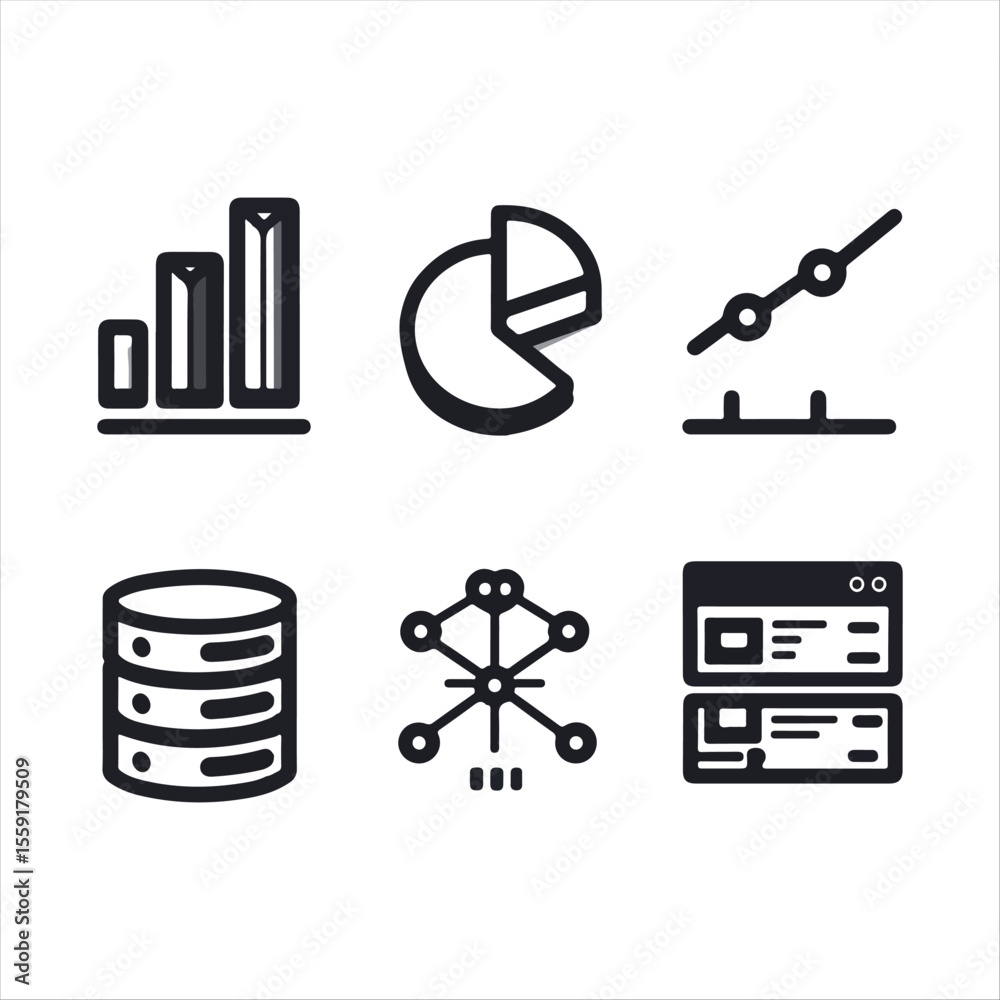 Data Analytics & Dashboard Icons – Charts, Graphs, Database, Network ...