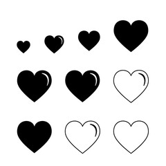 Poster - Arrangement of nine heart icons in varying sizes and styles on a plain white background surface