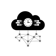 Fototapete - Blue cloud with a clock and data connections representing cloud computing and time management concept