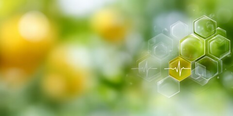 Aufkleber - Green background with a yellow heart and a green hexagon. The heart is surrounded by a green circle