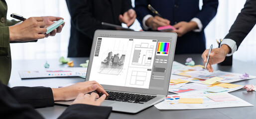 Poster - analyst team use sticky note for creative and analytic brainstorm for business idea with bi data das