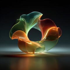 Poster - A vibrant abstract sculpture occupies the center, featuring flowing shapes in a mix of colors. The soft illumination enhances the translucent surfaces, creating an enchanting visual effect.