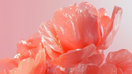 Poster - Delicate coral pink crystal flowers shimmering under soft light in an artistic display