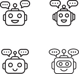 Fototapete - Four robot head icons with speech bubbles conveying communication and ai chatbot technology silhouette