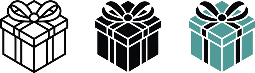 Poster - Gift box vector icon set present surprise birthday christmas celebration outline solid color design 100 editable vector illustration with png format