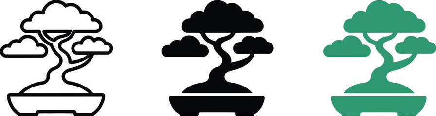 Fototapete - Bonsai tree vector icons set minimalist design japanese art zen garden nature illustration graphic design 100 editable vector illustration with png format