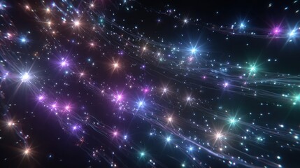 Poster - A colorful stream of stars in the sky. The stars are of different colors and sizes. The sky is dark, and the stars are shining brightly