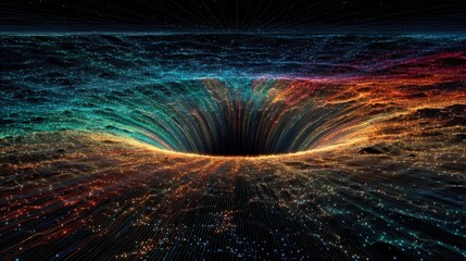 Poster - A colorful, swirling vortex of light and dark space. The colors are vibrant and the space is filled with stars and galaxies