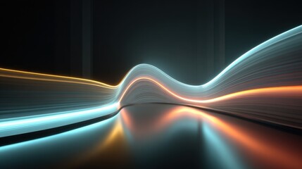 Poster - A colorful wave of light is reflected in a dark room. The colors are bright and vibrant, creating a sense of energy and movement. The image evokes a feeling of excitement and wonder