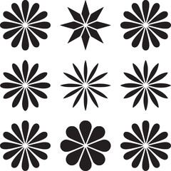 Poster - Nine black floral and star shaped designs arranged in a three by three grid on white background