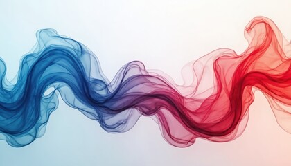 Aufkleber - Abstract red and blue smoke waves on white. Dynamic, fluid, swirling art design background. Colorful vibrant shapes, movement. Suitable for modern design projects backgrounds posters banners ads.