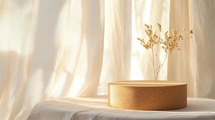 Poster - Natural decor arrangement with dried flowers and neutral fabric in a sunlit space