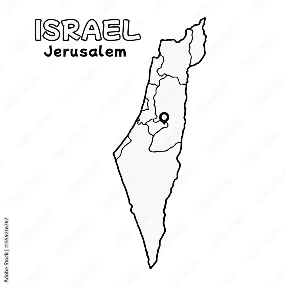 Outline Of The Israel Map With State Boundaries With Name And Capital